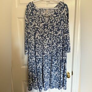 Perseption Blue Denim Top with White Floral and Gold Accent